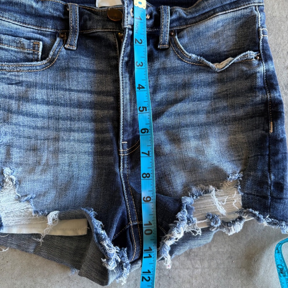 BKE Parker High Rise Distressed BOHO Denim Micro Cutoff Shorts Dark Wash Sz 25 - Picture 11 of 12